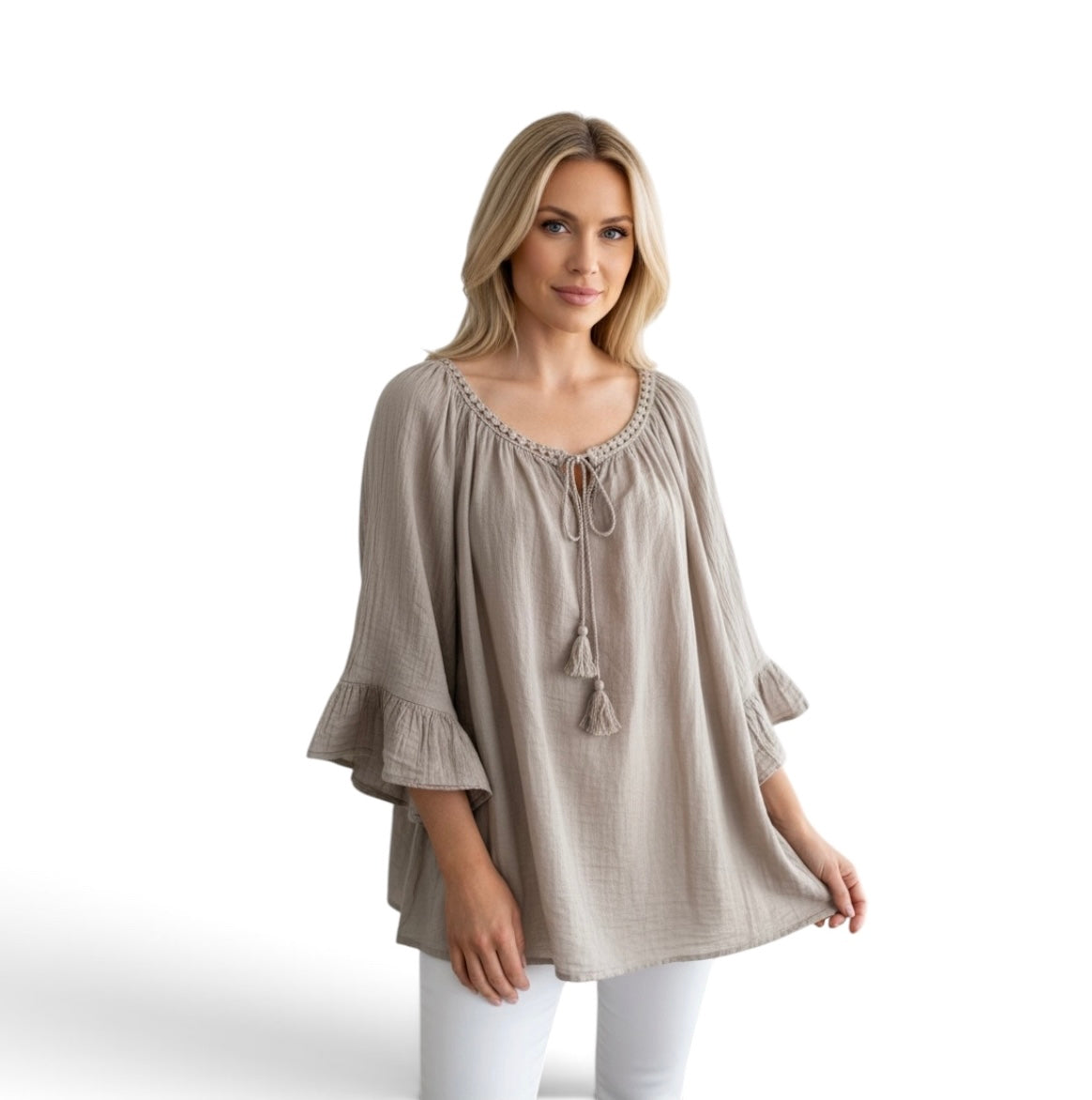 Boho Tassel Tie Blouse